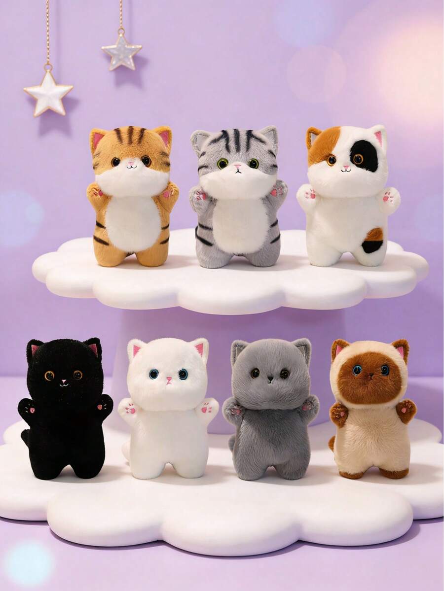 POKOJA LAND 可爱猫咪毛绒玩具，可爱站立猫咪毛绒玩偶，迷人黑猫毛绒娃娃，儿童生日礼物，儿童节礼物，情人节礼物，感恩节礼物及其他节日礼物，桌面床头装饰系列 - 彩色 - 查看 1