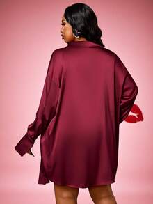 Truni Ensemble sexy en 2 pièces en satin, patchwork de dentelle rouge et noire pour femmes grande taille, pour la Saint-Valentin - Multicolore - Voir 7