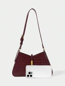 SHECARRY Fashionable & Versatile Crocodile Embossed Shoulder Bag For Commuting - jujube - View 5