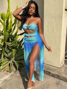 Vaytide Women's New Gradient Loose Sheer Swimsuit Cover-Up Dress, Bikini Beach Outfit - Blue - View 1