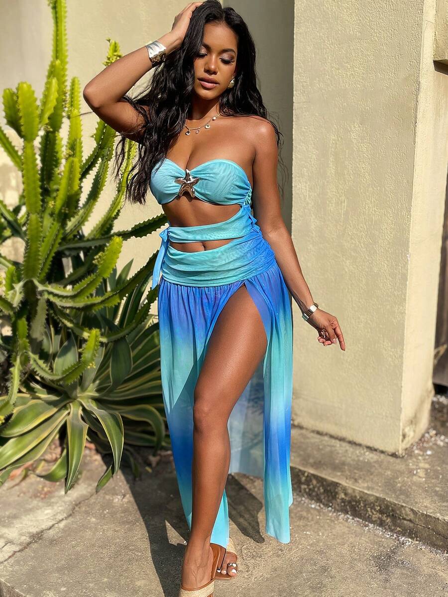 Vaytide Women's New Gradient Loose Sheer Swimsuit Cover-Up Dress, Bikini Beach Outfit - Blue - View 1