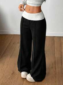 2026 Nuevo Pantalones acampanados francés gris de punto acanalado para mujer, para uso diario, estilo vintage, casual, para salir, para ir a la escuela, streetwear de invierno - Negro - Ver 10