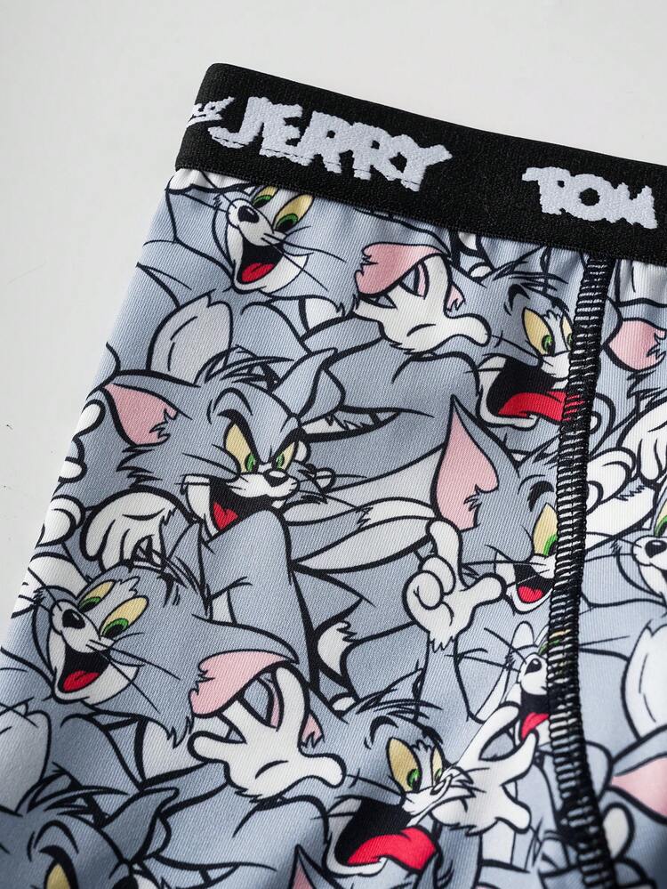 TOM & JERRY X SHEIN Calzoncillos cortos con gráfico de dibujos animados y cinta para niño preadolescente - Gris - Añade 6