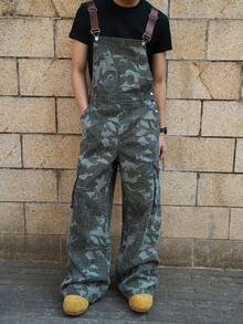 Manfinity EMRG Men's Fashion Camouflage Loose Casual Jumpsuit Bib Pants - Army Green - View 7