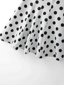Franclia Elegant Women's Sexy Midi Dress, Round Neck Backless Polka Dot Print Dress - Black and White - View 6