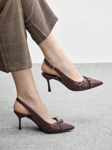 CUCCOO BIZCHIC Giày nữ, giày cao gót nhọn màu nâu, quai chéo, quai hậu, thời trang, đa năng, phù hợp đi làm hàng ngày, giày cao gót quai hậu cho nữ, giày nữ ngày Valentine. - Sôcôla nâu 1 - Xem 4