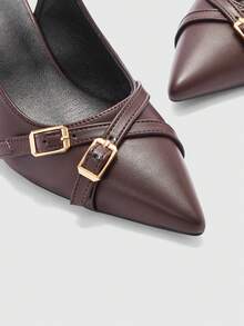 CUCCOO BIZCHIC Giày nữ, giày cao gót nhọn màu nâu, quai chéo, quai hậu, thời trang, đa năng, phù hợp đi làm hàng ngày, giày cao gót quai hậu cho nữ, giày nữ ngày Valentine. - Sôcôla nâu 1 - Xem 8