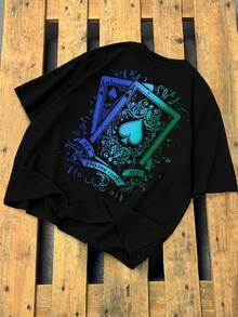 Manfinity LEGND 男士休闲扑克牌印花短袖T恤 - 黑色 - 查看 4