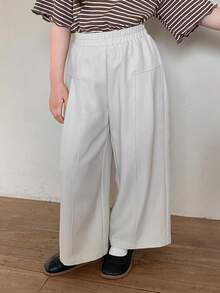 Dazy Kids Young Girl Solid Color Elastic Waist Casual Versatile Wide Leg Pants, Daily Wear - Apricot - View 3