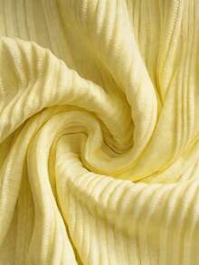 Franclia 女士V领长袖T恤，不对称下摆，褶皱腰身设计，纹理针织面料，休闲时尚长袖上衣，浅黄色上衣，波浪纹理上衣，女士优雅上衣，奶油黄上衣 - 黃色 - 查看 7