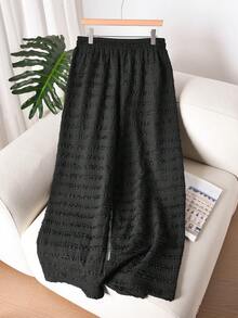 CosyJoli Plus Size Casual Knit Snowflake Print Straight Leg Pocket Pants - Black - View 2