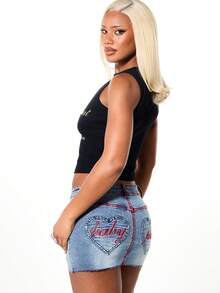 BABYPHAT Sleeveless Tank Top With Gold Glitter Cat Logo Print And Script Text Design - Black - View 2