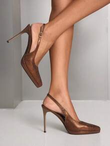 CUCCOO SZL Women Shoes Women's Pointed Thin High Heel Height Water Table Brown Rhinestone Women's High Heel Shoes Back Lift Empty Shoes Wedding Party Banquet Nightclub Stylish Gorgeous Simple High Heel Women's Shoes - Bronze - View 1