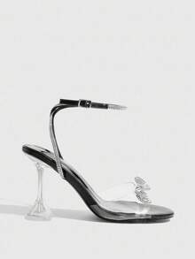 CUCCOO SZL Women's Fashionable & Elegant Commuter Rhinestone Bow Decor Heeled Sandals Valentine's Day - Black - View 7