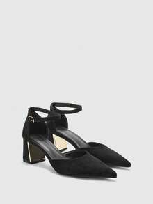 CUCCOO BIZCHIC Giày nữ mũi nhọn, đế dày, gót trung bình, màu đen, quai ngang mắt cá chân, đế khoét rỗng, giày cao gót nữ thời trang và thoải mái, phù hợp cho công sở, đi làm, nhiều kiểu dáng, giày đế khoét rỗng đa năng cho ngày Valentine. - Chất liệu màu đen - Xem 2