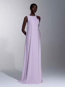 Elitara Elegant Luxurious Lilac Purple A-Line Bridesmaid Dress With Tie Neck - Lilac Purple - View 4