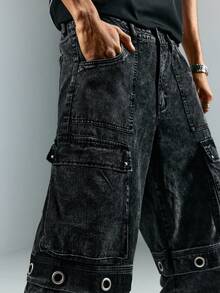 Street Life Quần jeans ống đứng dáng rộng thoải mái cho nam - màu đen - Xem 2
