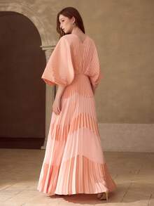 MOTF PREMIUM WOMEN'S ROMANTIC ELEGANT BATWING SLEEVE PLEATED DRESS, SPRING/SUMMER - Pink - View 3