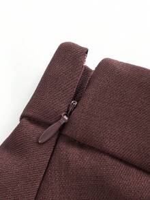 ZEYLAH 优雅 X 形 V 领上衣和喇叭形中长裙两件套 - 酒紅色 - 查看 3