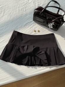 Comfortcana Váy xếp ly ngắn màu nâu thời trang cỡ lớn mùa hè - màu nâu - Xem 7