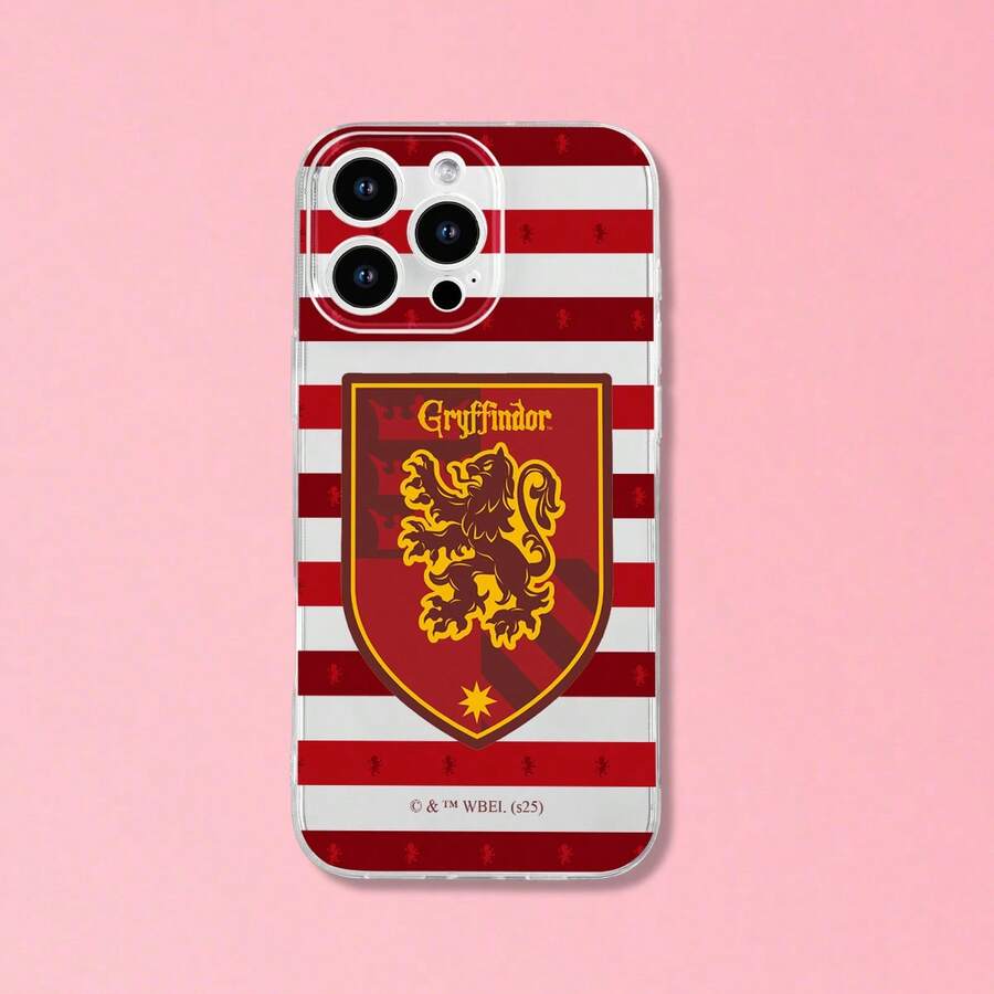 HARRY POTTER X SHEIN 1 ốp lưng điện thoại họa tiết sọc Gryffindor - Thiết kế sọc màu đỏ và vàng nổi bật với huy hiệu sư tử | Ốp lưng mềm trong suốt, chống sốc, thời trang | Tương thích với iPhone 17/17 Pro/17 Pro Max/Air & 16/15/14/13/12/11/Pro/Pro Max/X/XR/XS/XS Max/7/8/Plus - Trong sáng - Xem 1