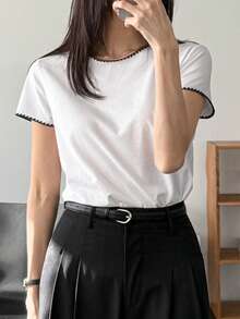 DAZY Women's Slim Fit T-Shirt With Vintage Coin Trace Decor, Summer New Arrival - White - View 6