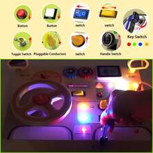 MINKOJA 儿童字母方向盘忙碌板，木制活动板，木制学习益智玩具，汽车零件忙碌板，背面印有大小写字母，拼图学习玩具，复活节，复活节礼物，儿童节玩具，派对礼物，派对礼品袋填充物，减压玩具，儿童活动方块 - 彩色 - 查看 10