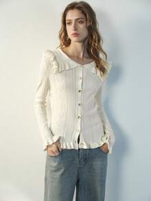 Maija Apricot Ruffled Hem Women Knit Cardigan - Apricot - View 1