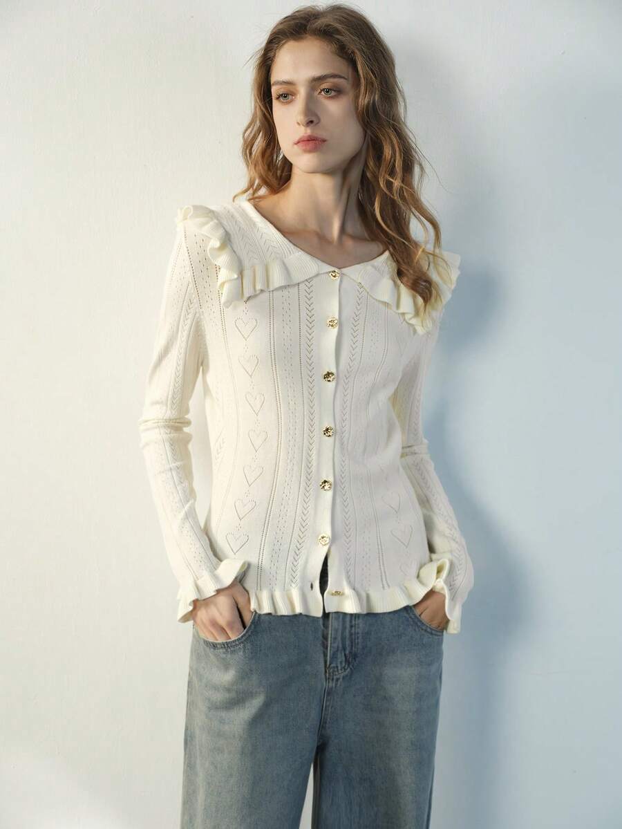 Maija Apricot Ruffled Hem Women Knit Cardigan - Apricot - View 1