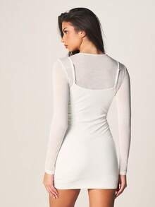 MISSGUIDED Layered Long Sleeve Bodycon Mini Dress With Crew Neck And Side Knot Detail - White - View 2