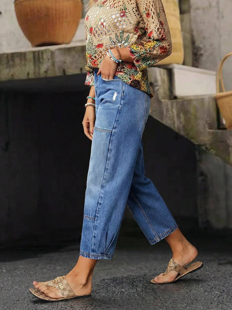 EMERY ROSE Women's Casual Everyday Wear Distressed Button Pocket Denim Jeans - Blue - View 1