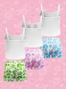 THE POWERPUFF GIRLS X SHEIN 少女花朵、泡泡、毛茛图案吊带背心和短裤内衣套装 - 白色 - 查看 2