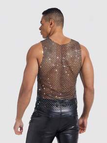 Manfinity AFTRDRK Men's Sexy Nightclub Party Rhinestone Elastic Mesh Sheer Tank Top - Black - View 2