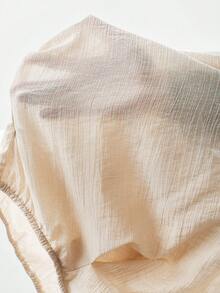 Aalyst 女士春夏休闲衬衫，优雅浪漫宽松褶皱面料船领褶皱设计短袖衬衫，浅黄色/淡桃色 - 杏色 - 查看 7