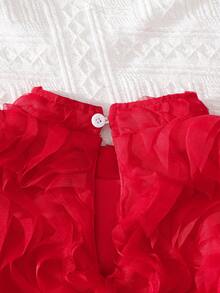 Elegant Tween Girls Red Sleeveless Short A Line Dress For Parties And Vacations - Red - View 6