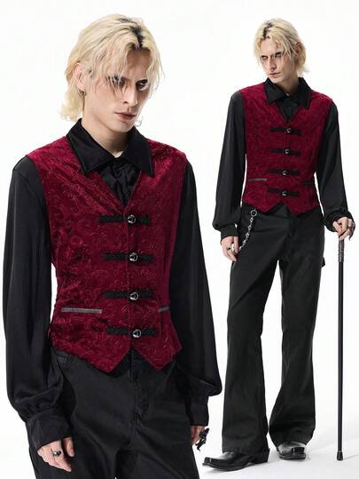 ROMWE MEN Goth Men's Retro Contrast Color Sleeveless Fashion Vest