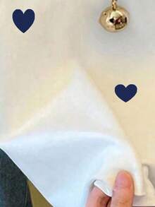 少女爱心印花宽松休闲撞色条纹圆领T恤上衣，适合夏季穿着，可爱少女爱心印花T恤，青春靓丽学院风服饰。 - 彩色 - 查看 4