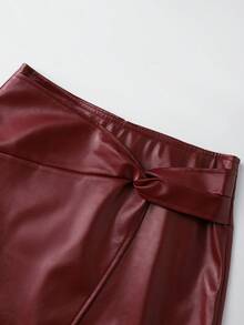 Franclia Asymmetrical Design Sense A-Line PU Mini Skirt For Women, Sexy, Spring/Autumn - Burgundy - View 5