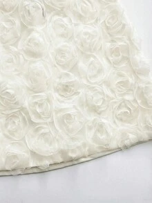 Franclia 女士优雅玫瑰花刺绣浪漫约会黑色半身裙，高品质修身款 - 杏色 - 查看 3