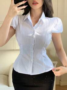DAZY Women's Casual Waist Cinched White Shirt, Suitable For Spring, Summer, Valentine's Day - White - View 4