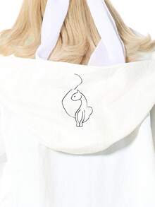 BABYPHAT Women's Letter Print Long Sleeve Drawstring Waist Hooded Long Jacket - White - View 7