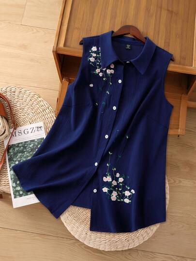 Linhara CURVE Plus Size Women Embroidered Casual Blouse, Romantic & Versatile For Daily Wear, Spring/Summer