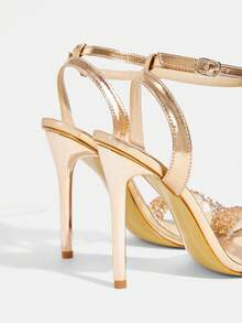 CUCCOO TILAWA Sandali con tacco alto alla moda e sexy con cinturino, con strass, tacco a spillo metallico argento, adatti per banchetti, feste e altre occasioni - Champagne - Visualizzare 5