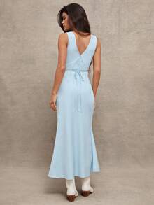 WESTFADE V领花卉刺绣缎面蝴蝶结系带无袖中长连衣裙，适合冬季、春季、度假、休闲、可爱、波西米亚风、牛仔风、西部风女装，纳什维尔 - 藍色 - 查看 5