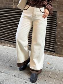Vivie Lora Women's Color Block Straight Leg Jeans - White - View 8