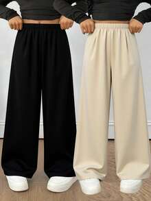 2件套少女休闲百搭格子宽松阔腿裤，适合上学、日常穿着、居家穿着 - 彩色 - 查看 1