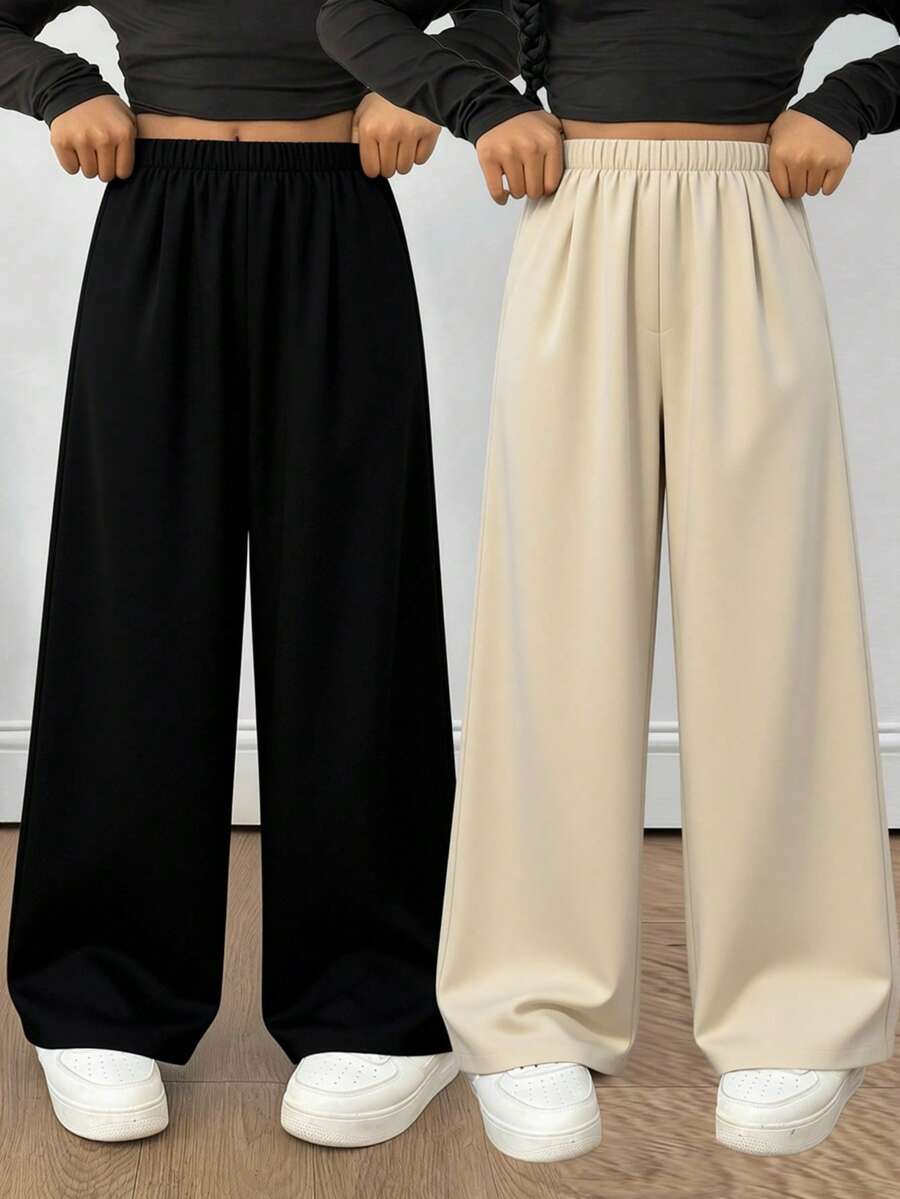 2件套少女休闲百搭格子宽松阔腿裤，适合上学、日常穿着、居家穿着 - 彩色 - 查看 1