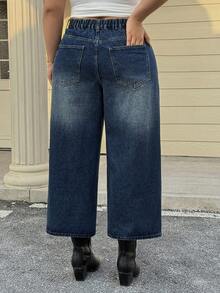 Dazy Plus Distressed Washed Wide Leg Jeans, Versatile For Commuting, Paired With Boots, All Season - Medium Wash - View 2