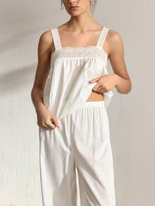 Ocili Women's Hollow Out Embroidery Camisole And Pants Pajama Set - White - View 5