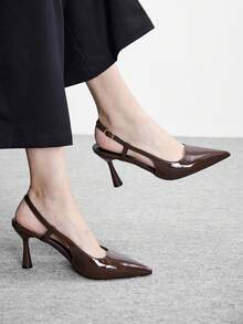 CUCCOO BIZCHIC 女士尖头细高跟棕色时尚基础款日常百搭通勤鞋女士高跟鞋露跟鞋女鞋 - 咖色 - 查看 4